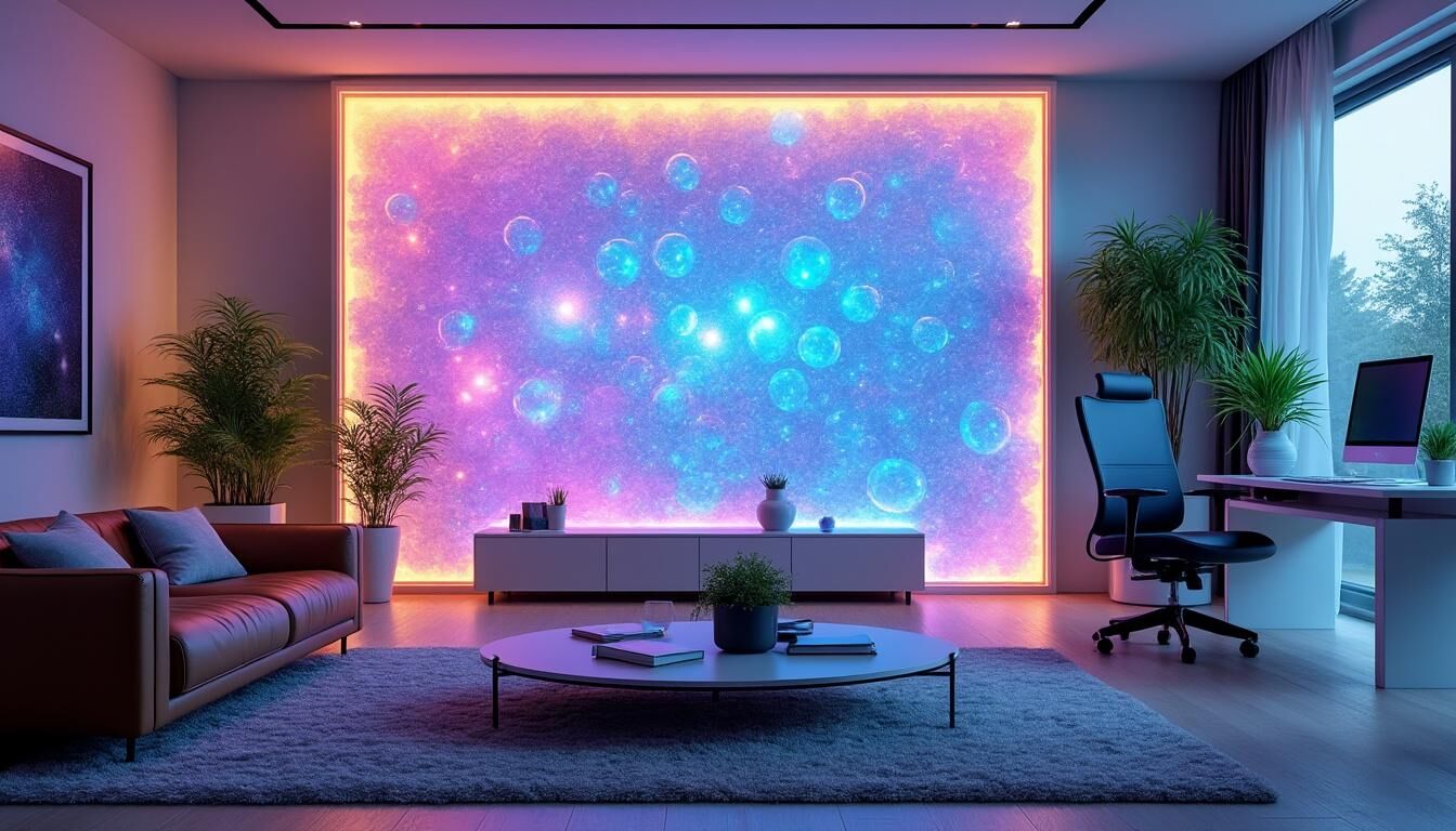 Découvrez comment une décoration futuriste avec des murs de bulles d'eau transforme votre intérieur en un espace moderne, élégant et relaxant. Idéal pour salons, bureaux ou lieux publics.